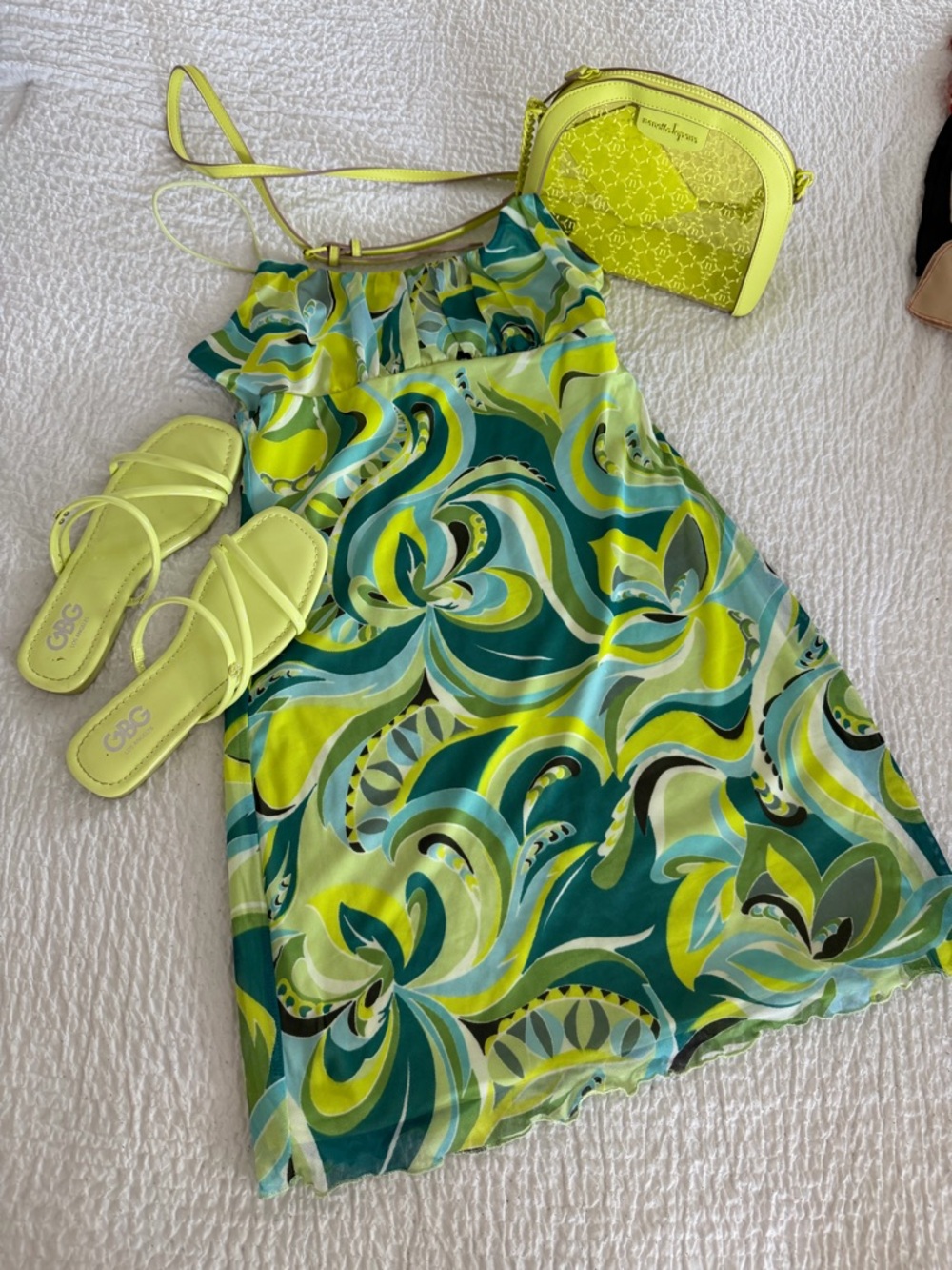 Lime & Teal Swirl Spaghetti-Strap Mini Dress